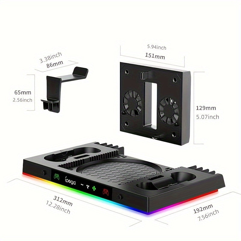 For Xbox Series X Cooling Stand Controller Gamepad Charge Seat For XBX With Headphone Hook And Game Discs Card Slot RGB Light Double Fan