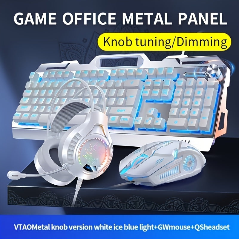 Three-Piece USB Wired Gaming PC Accessories Mechanical Touch Metal Keyboard, Mouse, Headset The keyboard/mouse is wired only