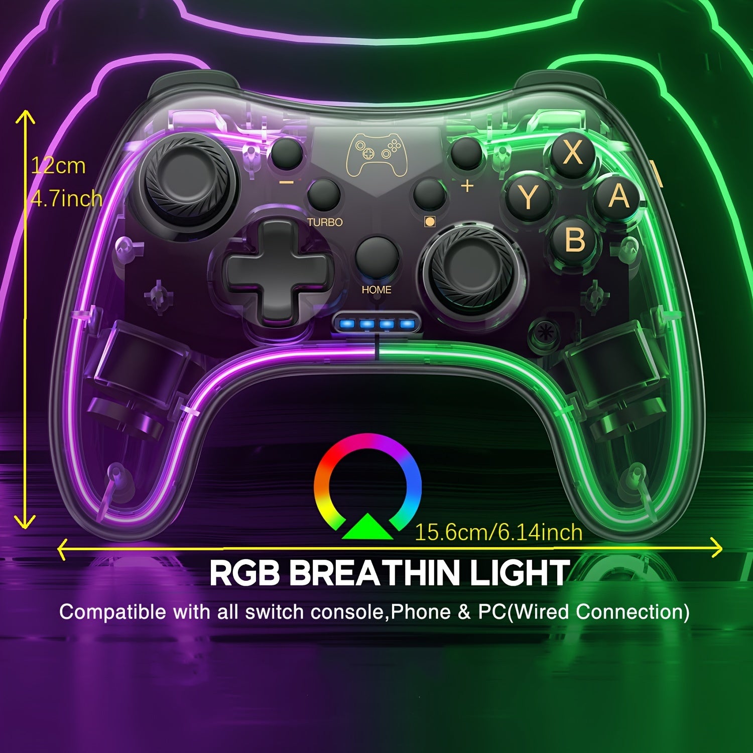 The Controller Is Compatible With Switch/Lite/OLED And PC/Android/IOS, And Comes With An RGB Breathing LED, The Controller Also Supports Remote Applications With Turbo And Wake-up Functions