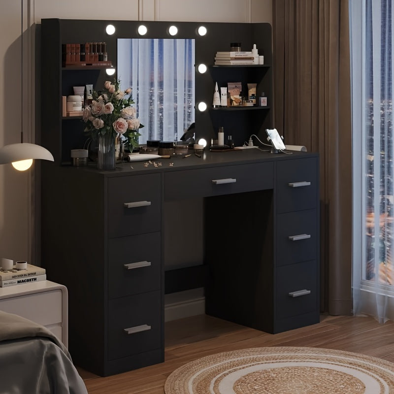 Modern Makeup Vanity with Mirror, 3-Mode LED Lights, USB Charging Port and Drawers