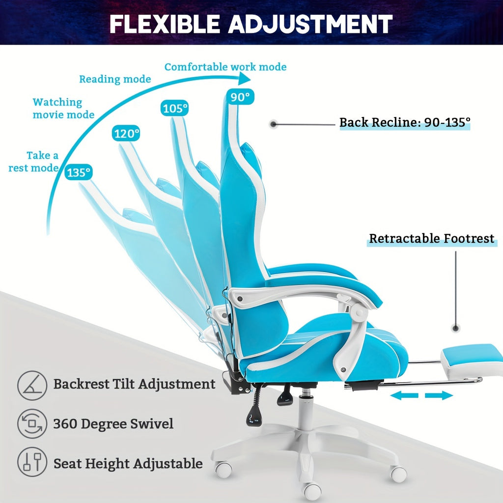 RGB Gaming Chair with LED Lights and Massage Ergonomic Computer Chair High Back Video Game Chair with Footrest and Adjustable Lumbar Support Linkage Armrest