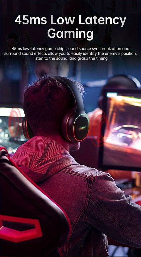 UG-05 2.4GHz Wireless Gaming Headset | Compatible with PS4/PS5/PC | Ultra-Low Latency Technology + Immersive Vibration Feedback | 30H Battery Life Over-Ear Design | Detachable Microphone + High-Speed Wireless Adapter | Dynami