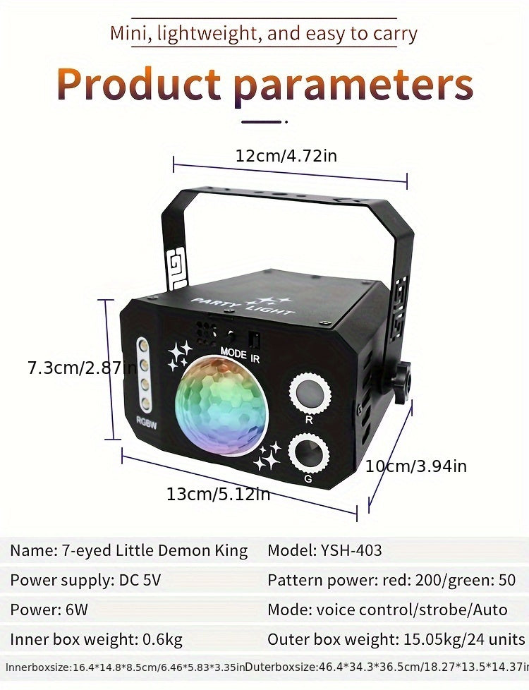 1pc USB 7 Lens Disco Ball Lights For Bar, DJ Party Lights With Remote Control, RGB Magic Ball Projector Lights Voice Activity Party Lights Ceiling Table Lamp For Bar Wedding Nightclub Valentine's Day Father's Day Mother's Day