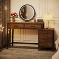 LITTLE TREE Vanity Desk with 5 Drawers, Makeup Vanity Table Dressing Table with Side 3-Drawer Chest, Make Up Vanities for Women, Girls (Without Mirror)