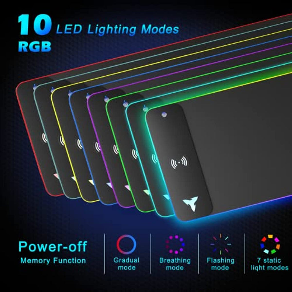 Gaming Mouse Pad, 10W Fast Charging Mouse Pad, RGB Mouse Pad, 10 Lighting Modes Extra Large Mouse Pad Non-slip Rubber Base Computer Keyboard Pad for Gaming, PC, Laptop, Desk