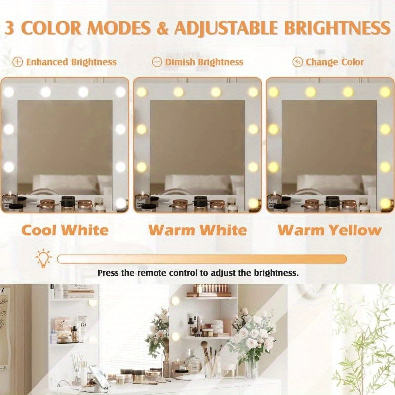 Modern Makeup Vanity with Mirror, 3-Mode LED Lights, USB Charging Port and Drawers