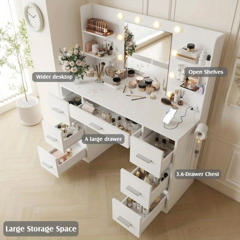 Modern Makeup Vanity with Mirror, 3-Mode LED Lights, USB Charging Port and Drawers