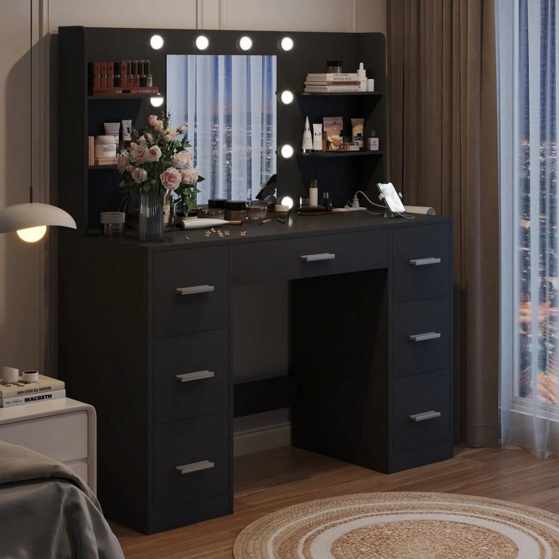 Modern Makeup Vanity with Mirror, 3-Mode LED Lights, USB Charging Port and Drawers