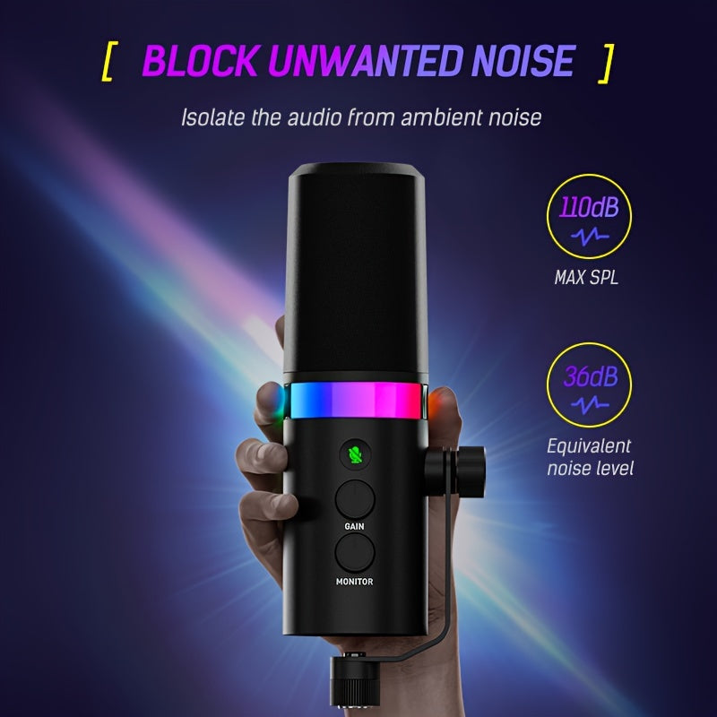 SDM70 XLR/USB Dynamic Microphone, RGB Podcast Mic with Software for Streaming, Gaming, Recording, Voice-Over, Metal Microphone with Mute Eid Al-Adha Mubarak