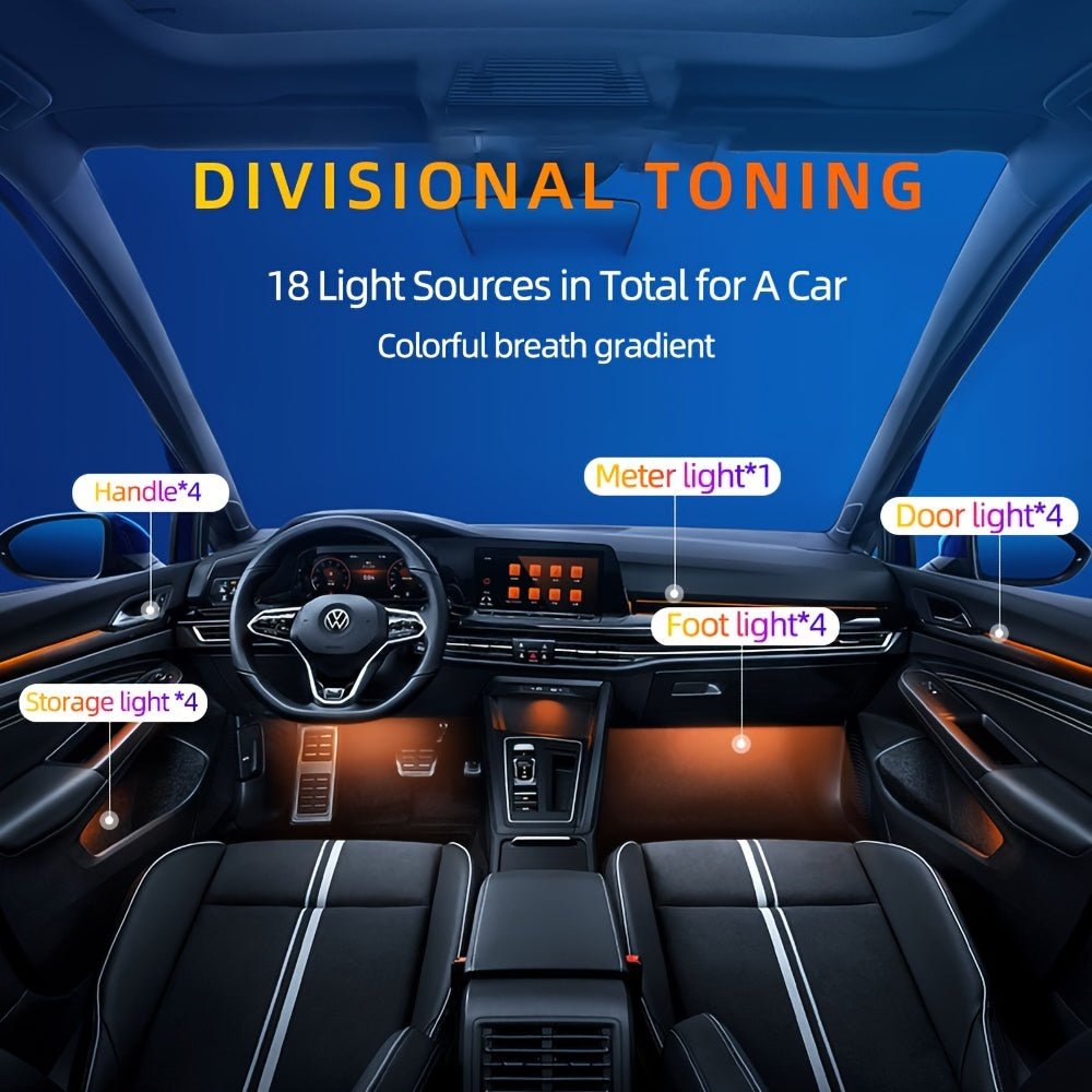 18-Color RGB Symphony Car Ambient Lights: App Control, Multiple Modes, Universal Fit