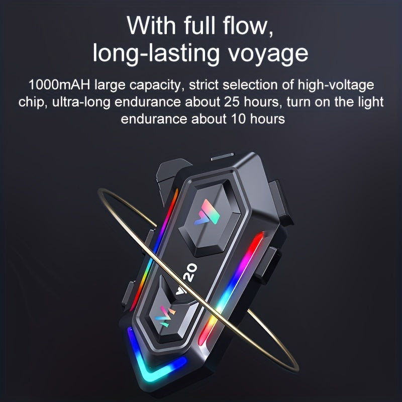 1000mah wireless 5.3 Motorcycle Helmet Headset, wireless earphone,16 Modes RGB Light,, Noice Reduction