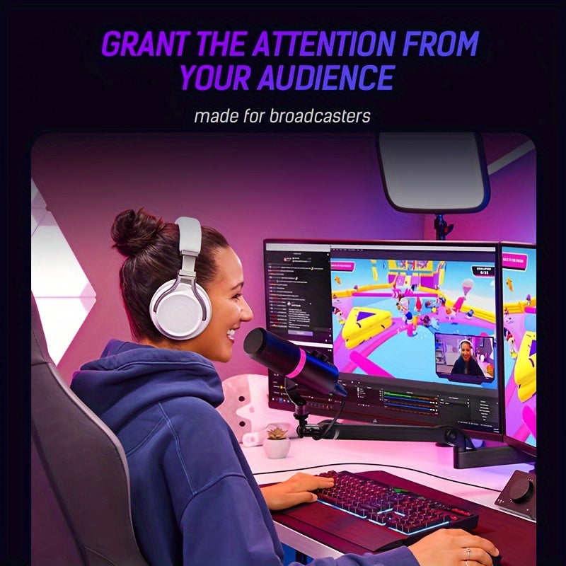 SDM70 XLR/USB Dynamic Microphone, RGB Podcast Mic with Software for Streaming, Gaming, Recording, Voice-Over, Metal Microphone with Mute Eid Al-Adha Mubarak