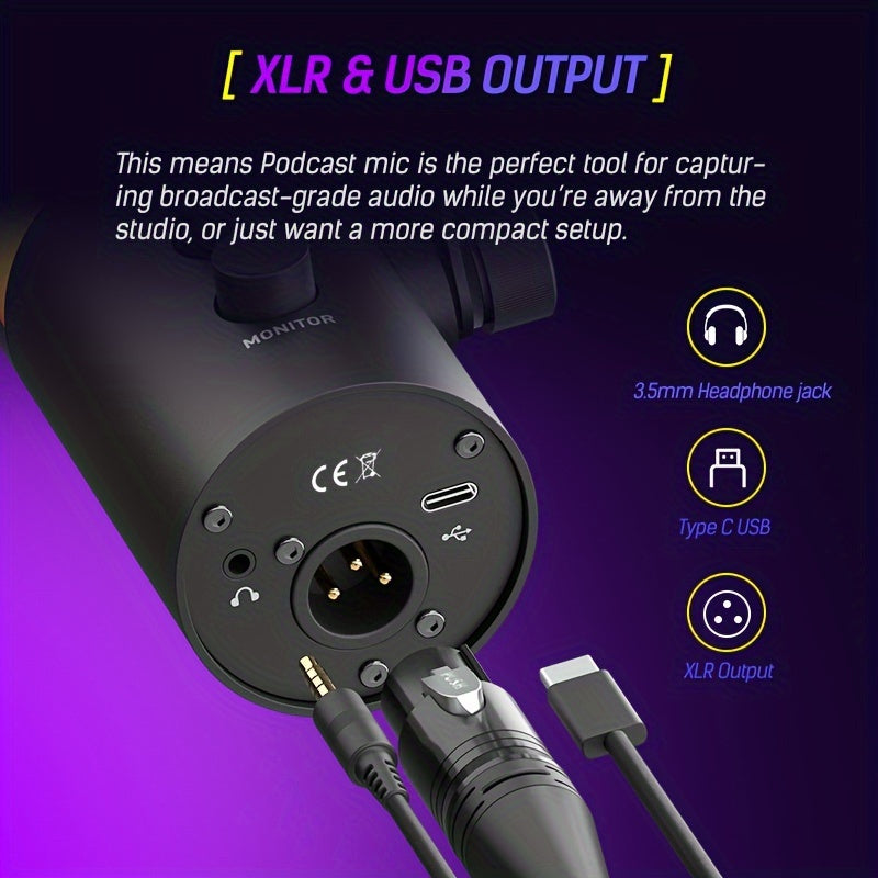 SDM70 XLR/USB Dynamic Microphone, RGB Podcast Mic with Software for Streaming, Gaming, Recording, Voice-Over, Metal Microphone with Mute Eid Al-Adha Mubarak