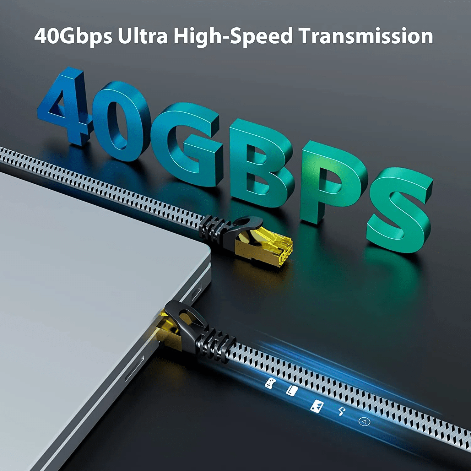 Modern Cat 8 Ethernet Cable Nylon Braided High Speed Heavy Duty Cat8 Network LAN Patch Cord 40Gbps 2000Mhz SFTP RJ45 Flat Internet Cable Shielded in Wall Indoor & Outdoor for Modem Router Gaming PC