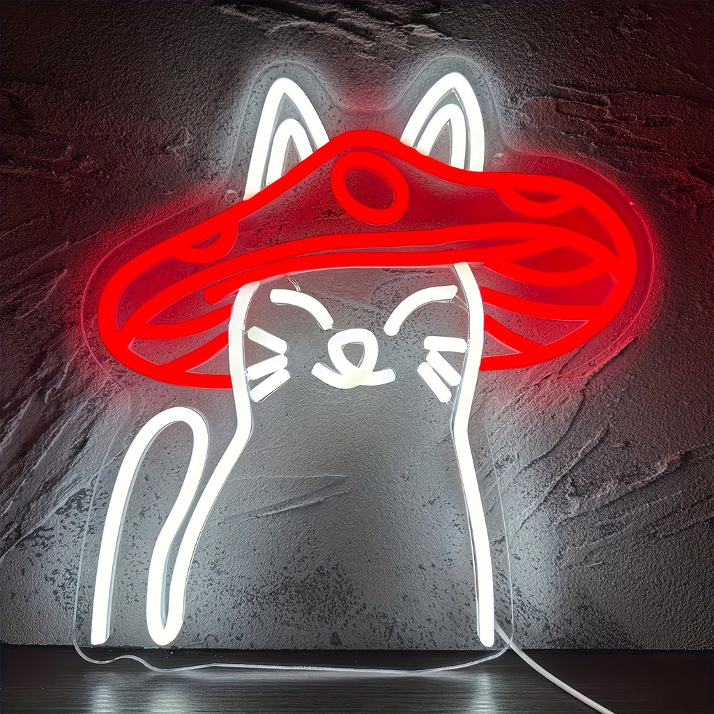 1pc Mushroom Cat Neon Sign, Led Wall Decor Cat Bedroom Decor, Cat Lover Gift Party Game Room Decor, Wedding Bedroom Wall Decor, Party Christmas Birthday Art Gift Light