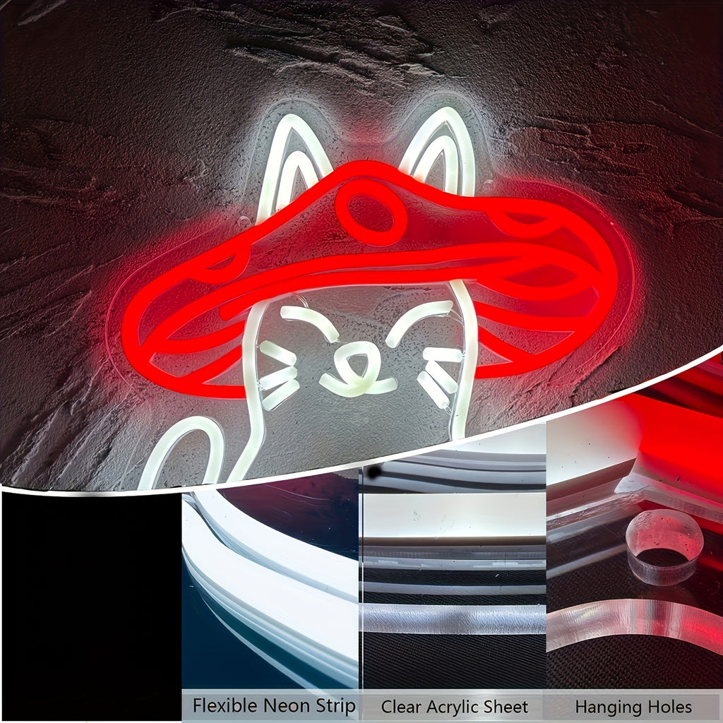1pc Mushroom Cat Neon Sign, Led Wall Decor Cat Bedroom Decor, Cat Lover Gift Party Game Room Decor, Wedding Bedroom Wall Decor, Party Christmas Birthday Art Gift Light