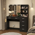 Modern Vanity Desk with Storage Shelves and Mirror, 6 Drawers Makeup Vanity Table