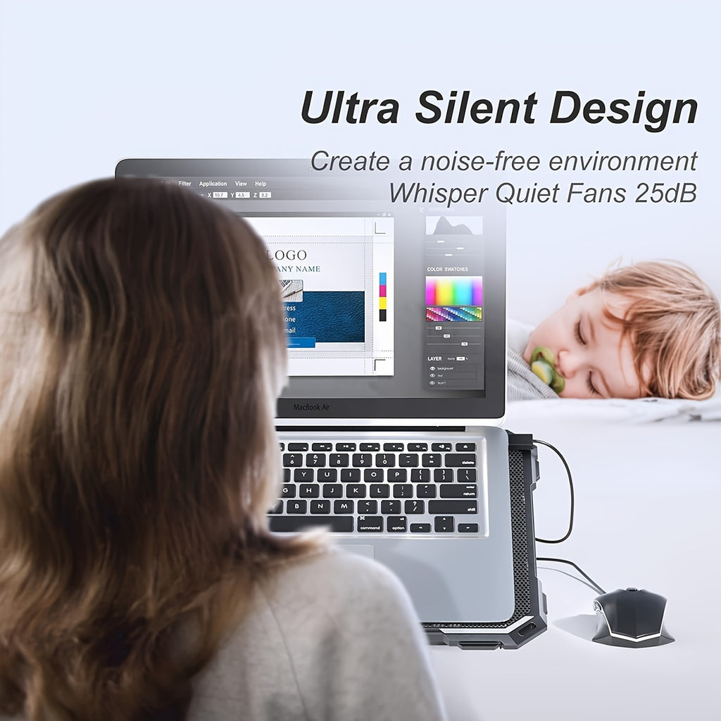 Laptop Cooler With 6 Quiet Fans For 13-18 Inch Notebook Gaming Fan Stable Stand, 5 Height & Wind Speed Adjustable, 2 USB Port.