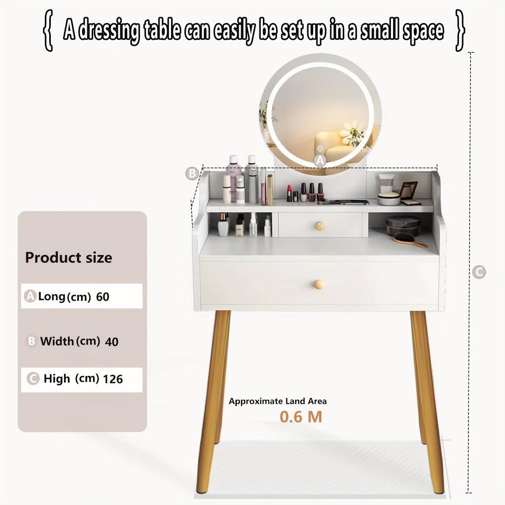Vanity Desk With Lights With Mirror And Lights, 3 Lighting Modes, Dressing Table With Drawers, Multifunctional Makeup Vanity Table For Women Girls Bedroom Small Space