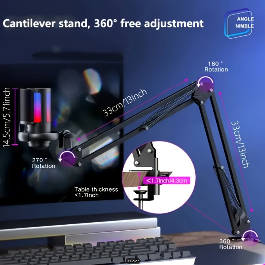 Gaming PC USB Microphone, Podcast Condenser Mic With Boom Arm, Pop Filter, Mute Button For Streaming, Twitch, Online Chat, RGB Computer Mic For PS4/5 PC Gamer Youtuber-AmpliGame A6T, Christmas, Festival, New Year's Gift