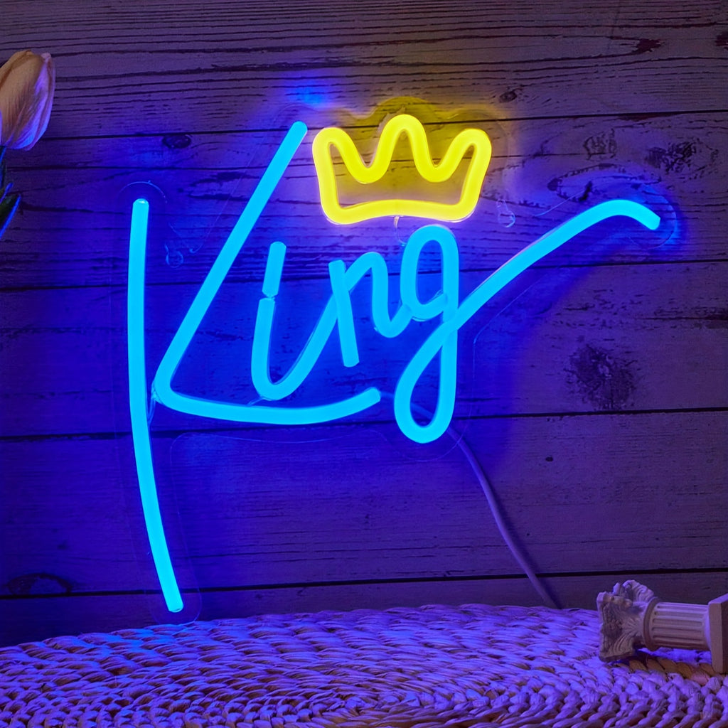 1pc King Backboard LED Neon Light - Bedroom Decorative Wall Hanging Light with Line Switch - 5V USB Powered - Adds Ambiance and Style to Any Room