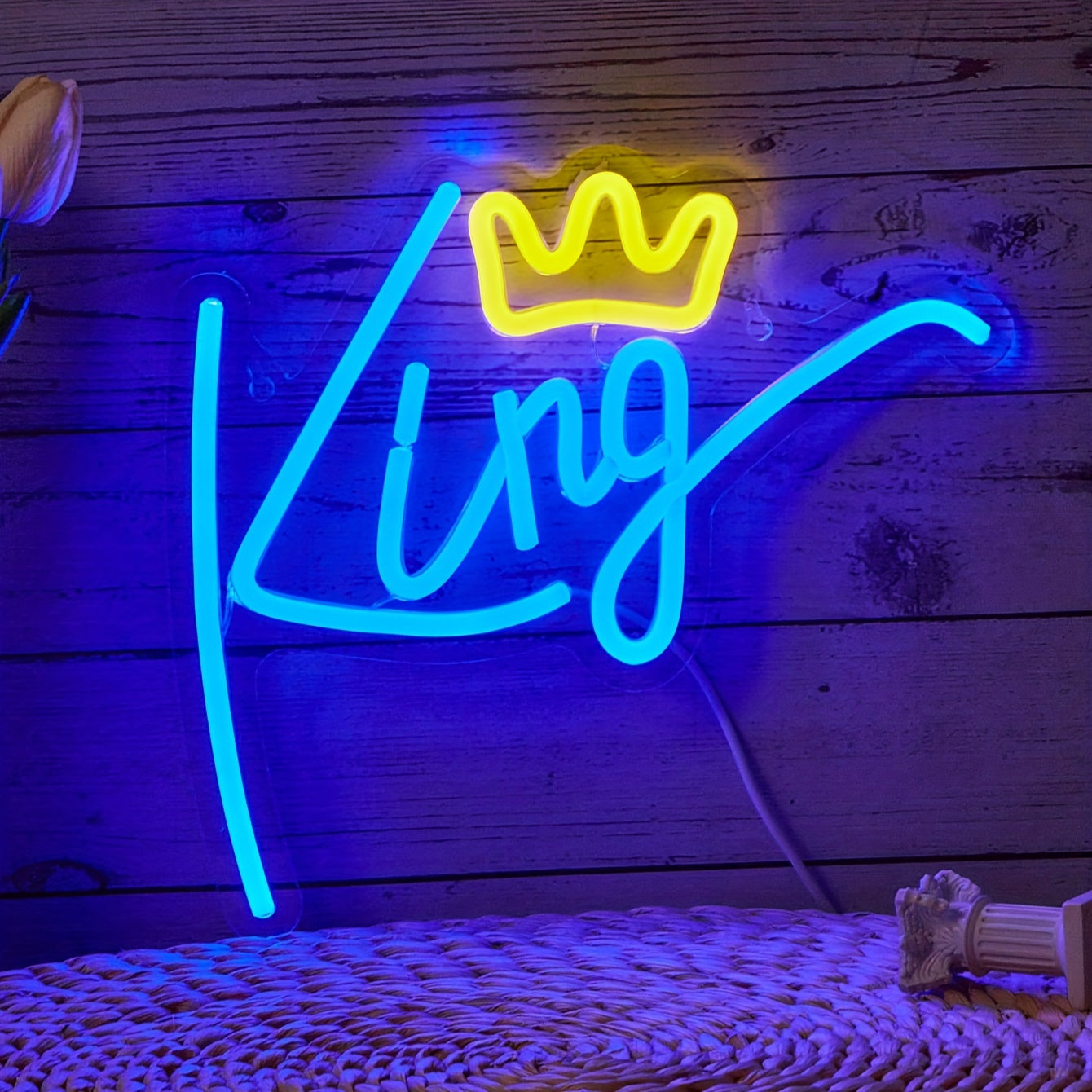 1pc King Backboard LED Neon Light - Bedroom Decorative Wall Hanging Light with Line Switch - 5V USB Powered - Adds Ambiance and Style to Any Room