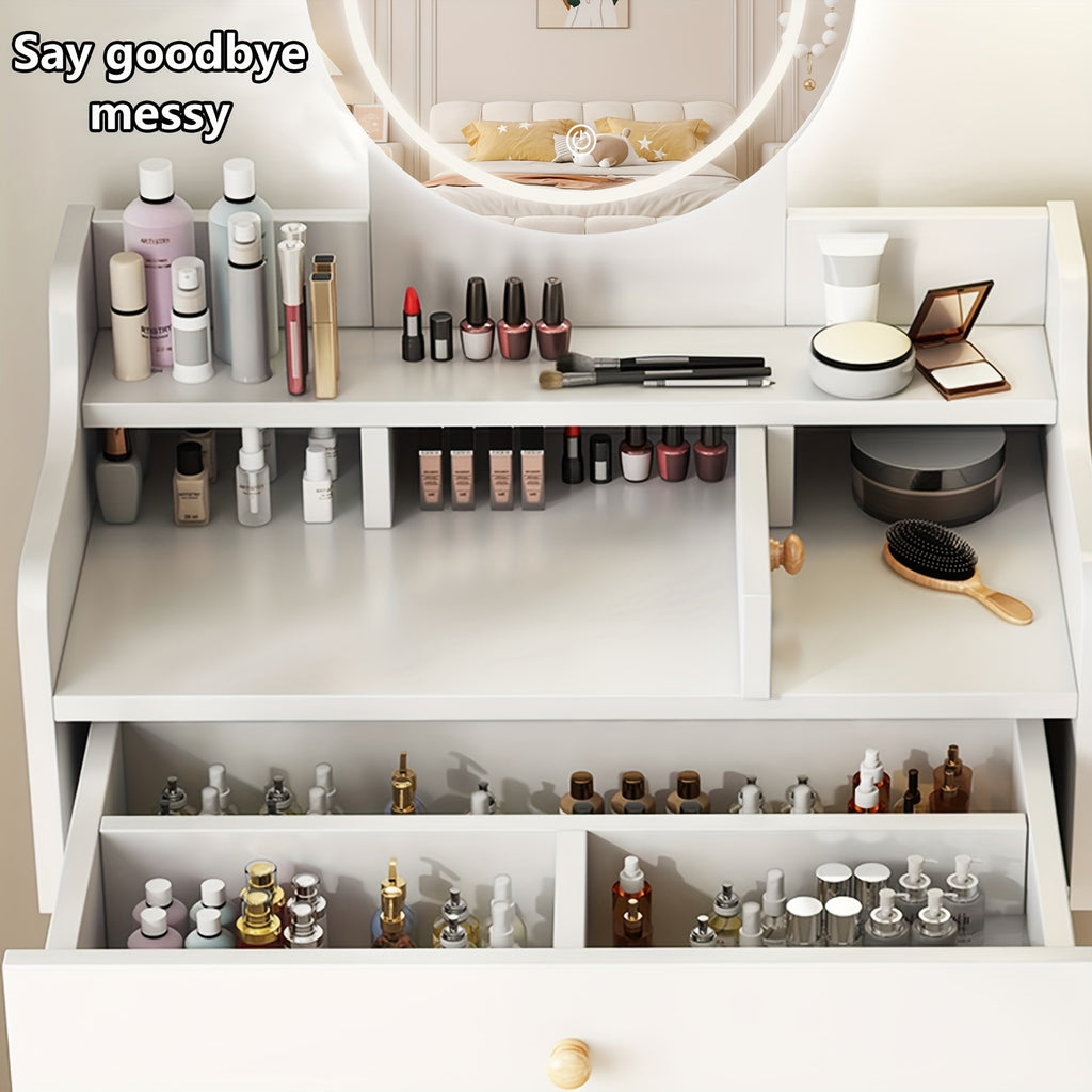 Vanity Desk With Lights With Mirror And Lights, 3 Lighting Modes, Dressing Table With Drawers, Multifunctional Makeup Vanity Table For Women Girls Bedroom Small Space