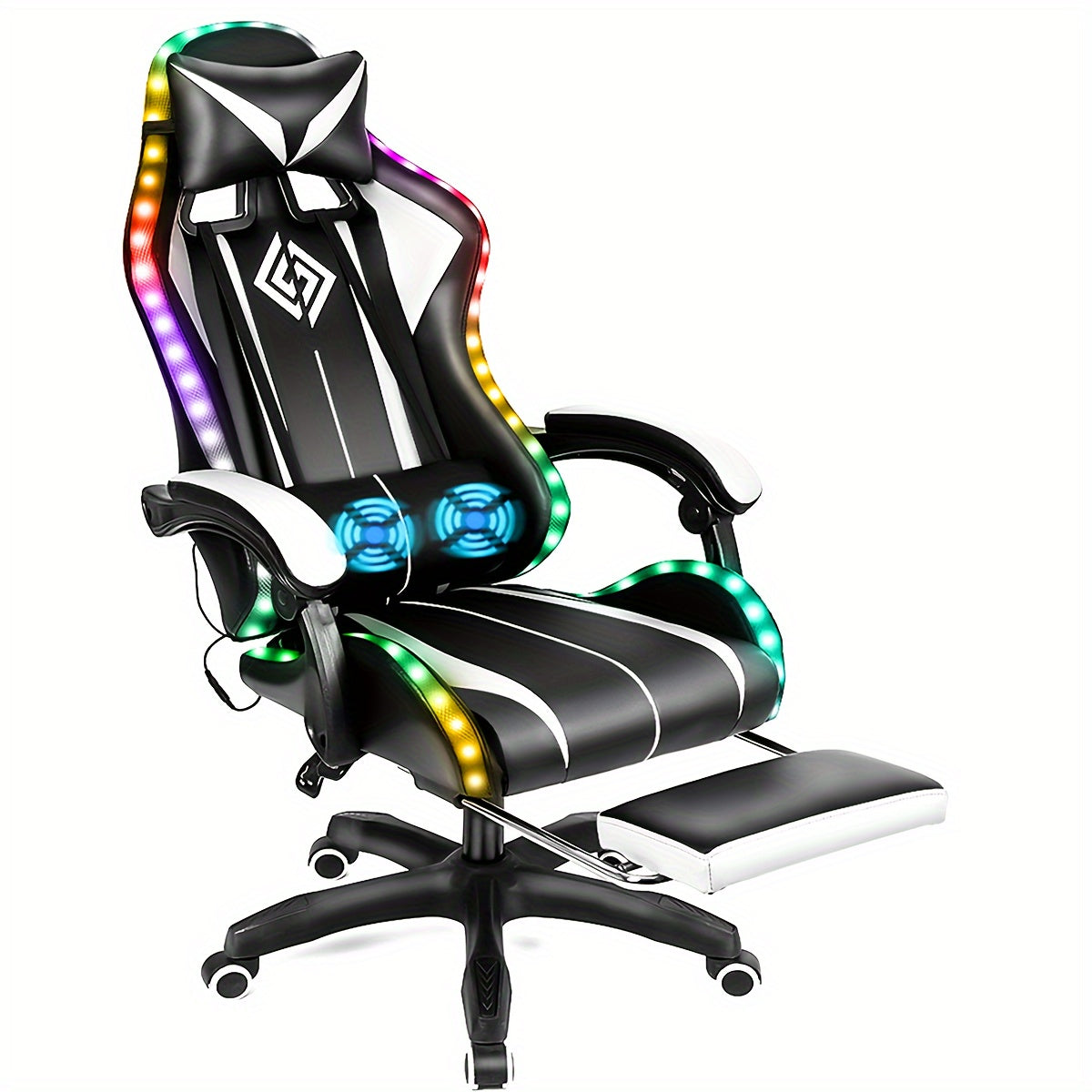 RGB Gaming Chair with LED Lights and Massage Ergonomic Computer Chair High Back Video Game Chair with Footrest and Adjustable Lumbar Support Linkage Armrest