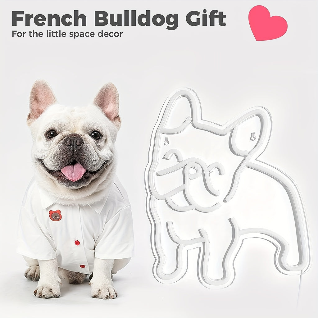 1pc French Bulldog Neon Decoration Cute Puppy Pink LED Neon Dog Night Light, USB Operation French Gift Pet Store Business Logo, Bedroom Wall Party Bulldog Gift (Pink)