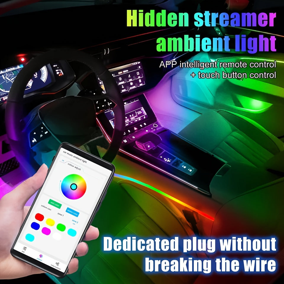 18-Color RGB Symphony Car Ambient Lights: App Control, Multiple Modes, Universal Fit