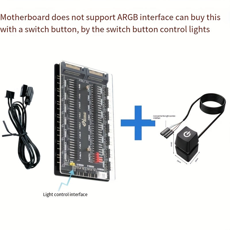 RGB Fan 5V 3-pin ARGB Splitter With 16-way Temperature-controlled PWM Speed Controller For Synchronized Lighting With AURA Motherboard