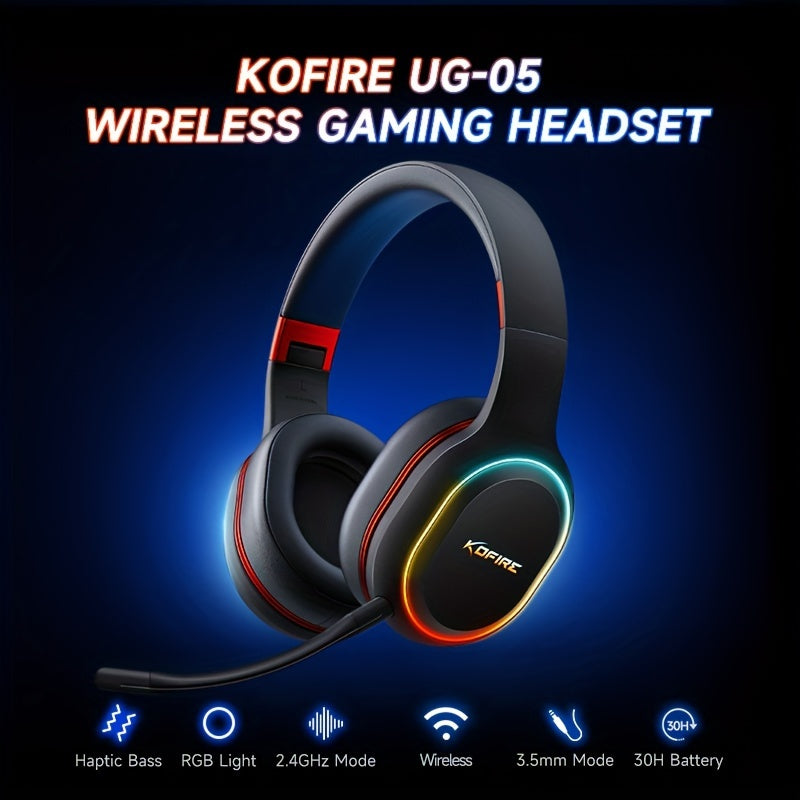 UG-05 2.4GHz Wireless Gaming Headset | Compatible with PS4/PS5/PC | Ultra-Low Latency Technology + Immersive Vibration Feedback | 30H Battery Life Over-Ear Design | Detachable Microphone + High-Speed Wireless Adapter | Dynami