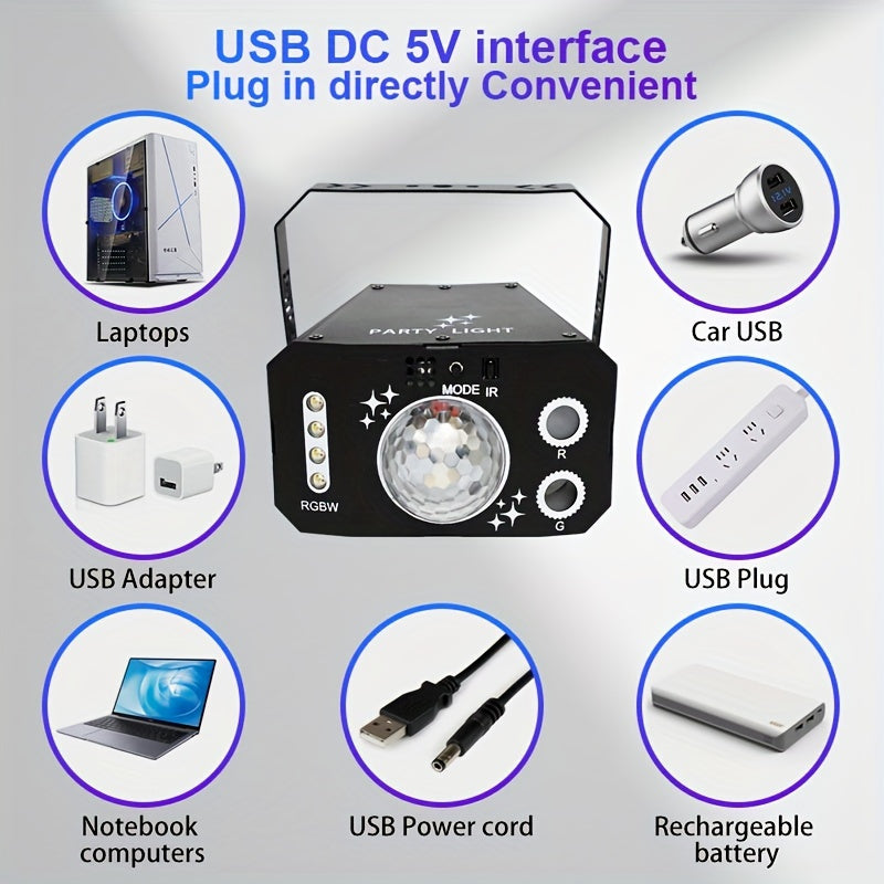 1pc USB 7 Lens Disco Ball Lights For Bar, DJ Party Lights With Remote Control, RGB Magic Ball Projector Lights Voice Activity Party Lights Ceiling Table Lamp For Bar Wedding Nightclub Valentine's Day Father's Day Mother's Day