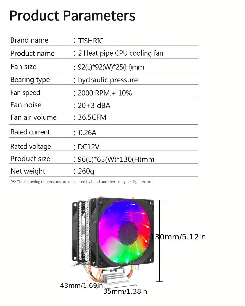 TISHRIC CPU Processor Cooler Cooling Fan RGB 3Pin PWM 2 Heat Pipes CPU Cooler Radiator PC Fan For Intel 1200 1150 1151 1155 1700 AM3 AM4.