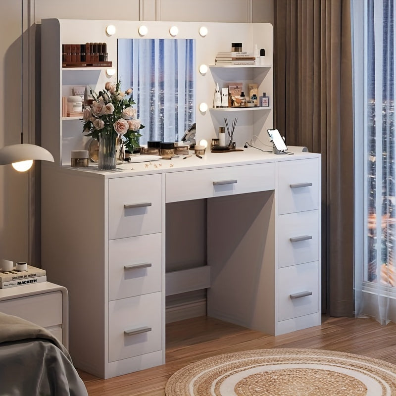 Modern Makeup Vanity with Mirror, 3-Mode LED Lights, USB Charging Port and Drawers