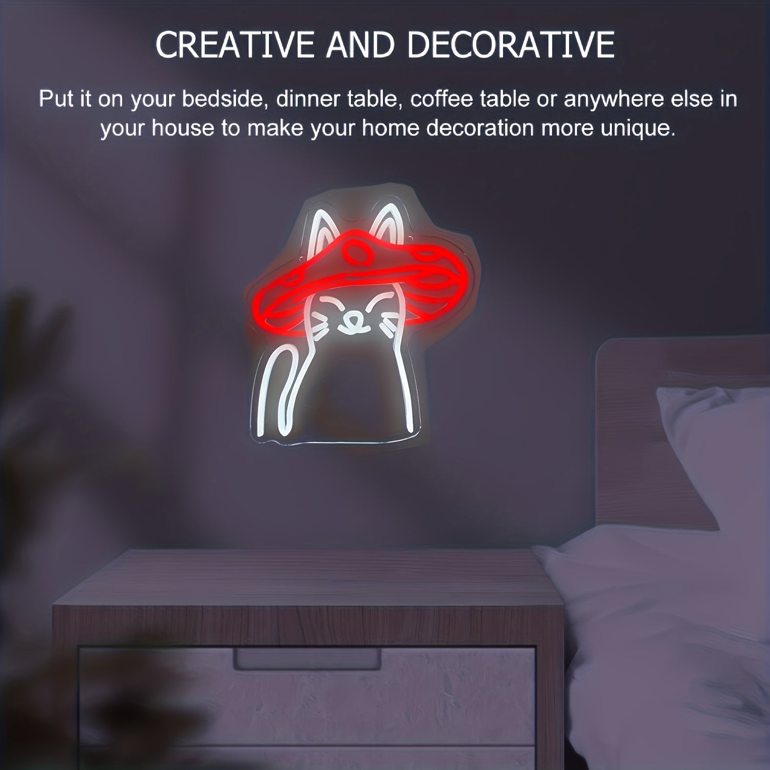 1pc Mushroom Cat Neon Sign, Led Wall Decor Cat Bedroom Decor, Cat Lover Gift Party Game Room Decor, Wedding Bedroom Wall Decor, Party Christmas Birthday Art Gift Light