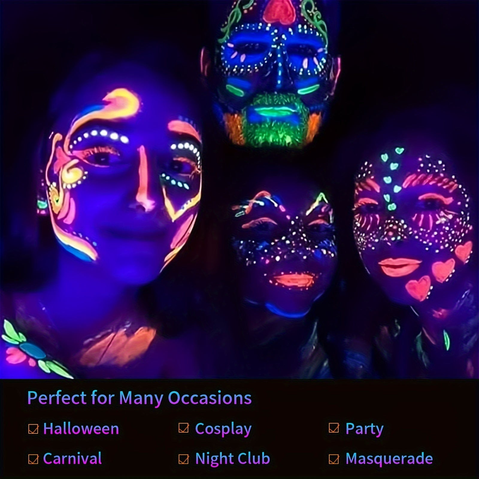 12 Pcs Bright UV Blacklight Face Paint Neon Makeup Fluorescent, Face Paint Kit Water Reactive Glow Face Paint Crayons Safe Body Painting For Special Make Up For Music Festival