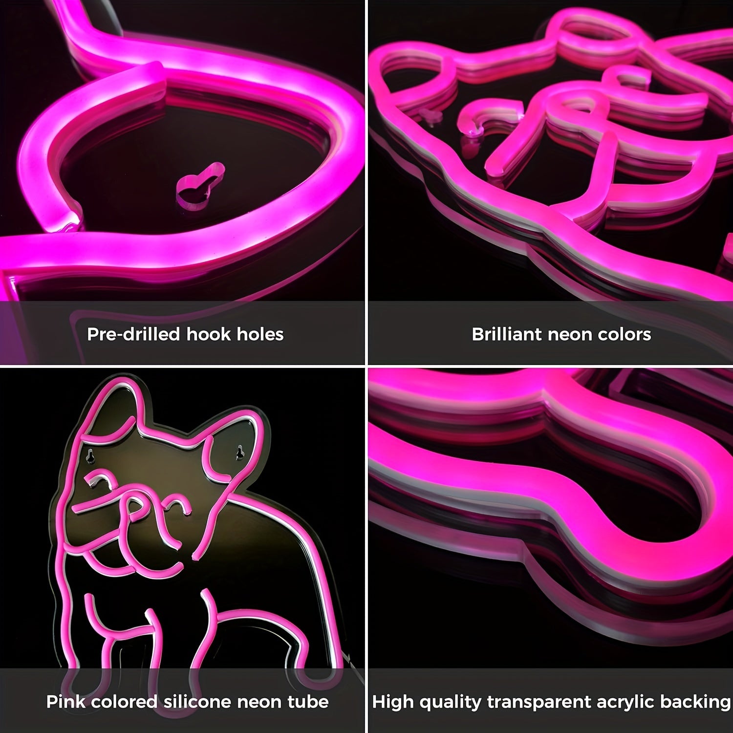 1pc French Bulldog Neon Decoration Cute Puppy Pink LED Neon Dog Night Light, USB Operation French Gift Pet Store Business Logo, Bedroom Wall Party Bulldog Gift (Pink)