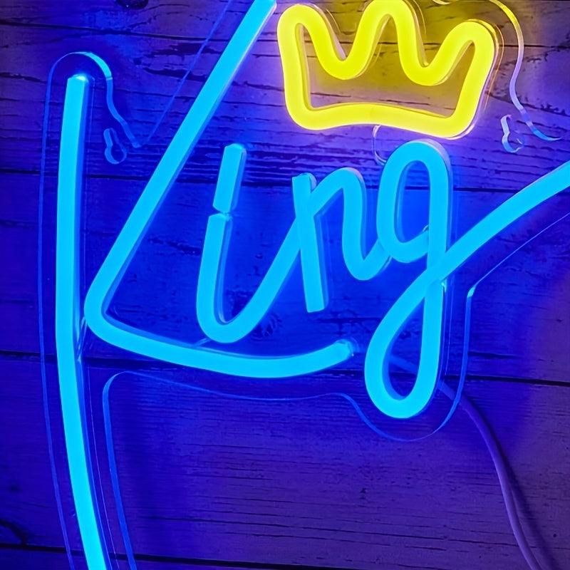 1pc King Backboard LED Neon Light - Bedroom Decorative Wall Hanging Light with Line Switch - 5V USB Powered - Adds Ambiance and Style to Any Room
