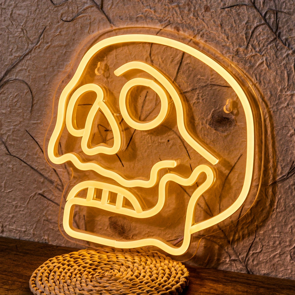 1pc Backboard Led Neon Sign, Halloween Skull Neon Sign, Line Switch 5V USB Powered Wall Hanging Light