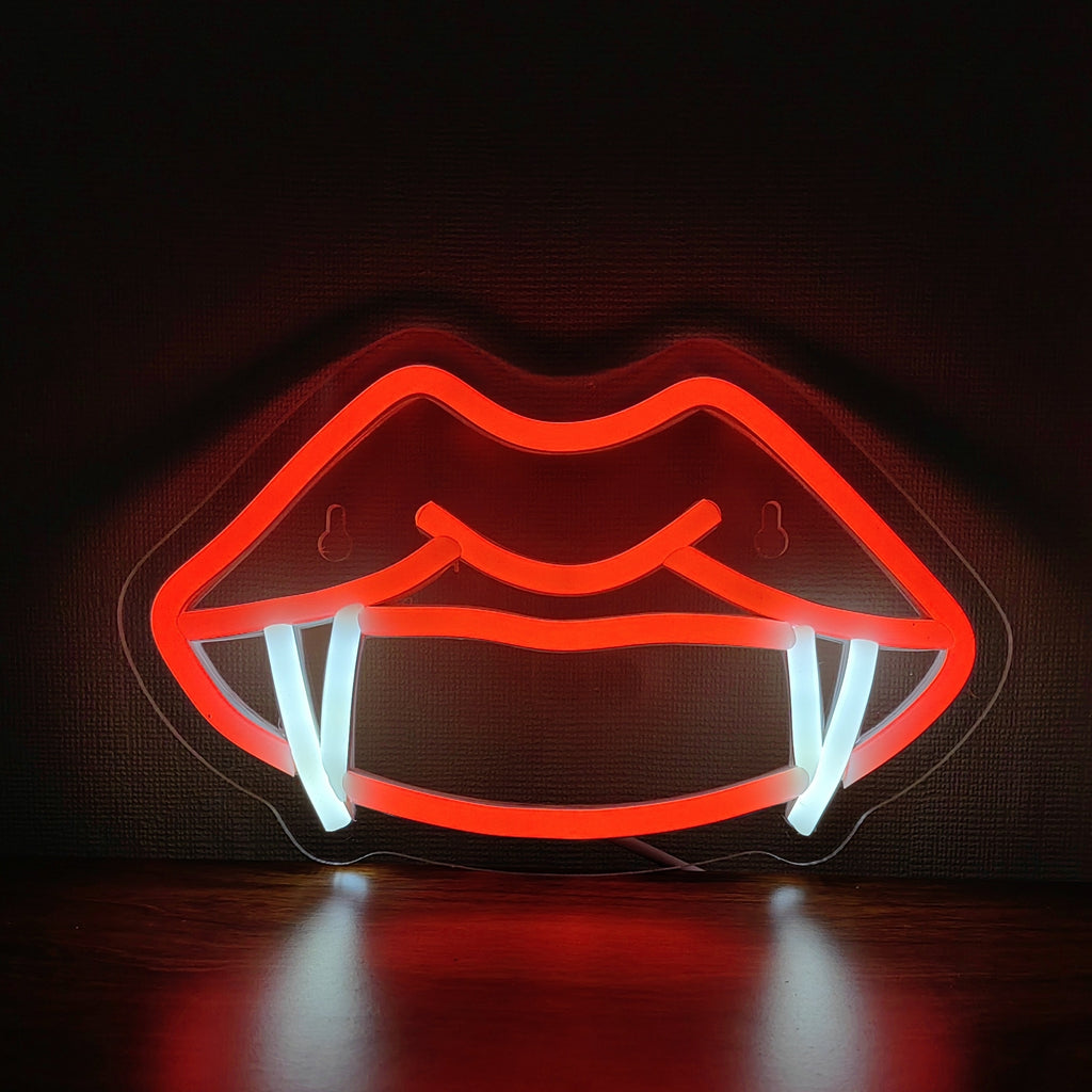 1pc Backboard Led Neon Light, Teeth Mouth Cool Fangs Man Cave Decor, Neon Powered By USB 5V