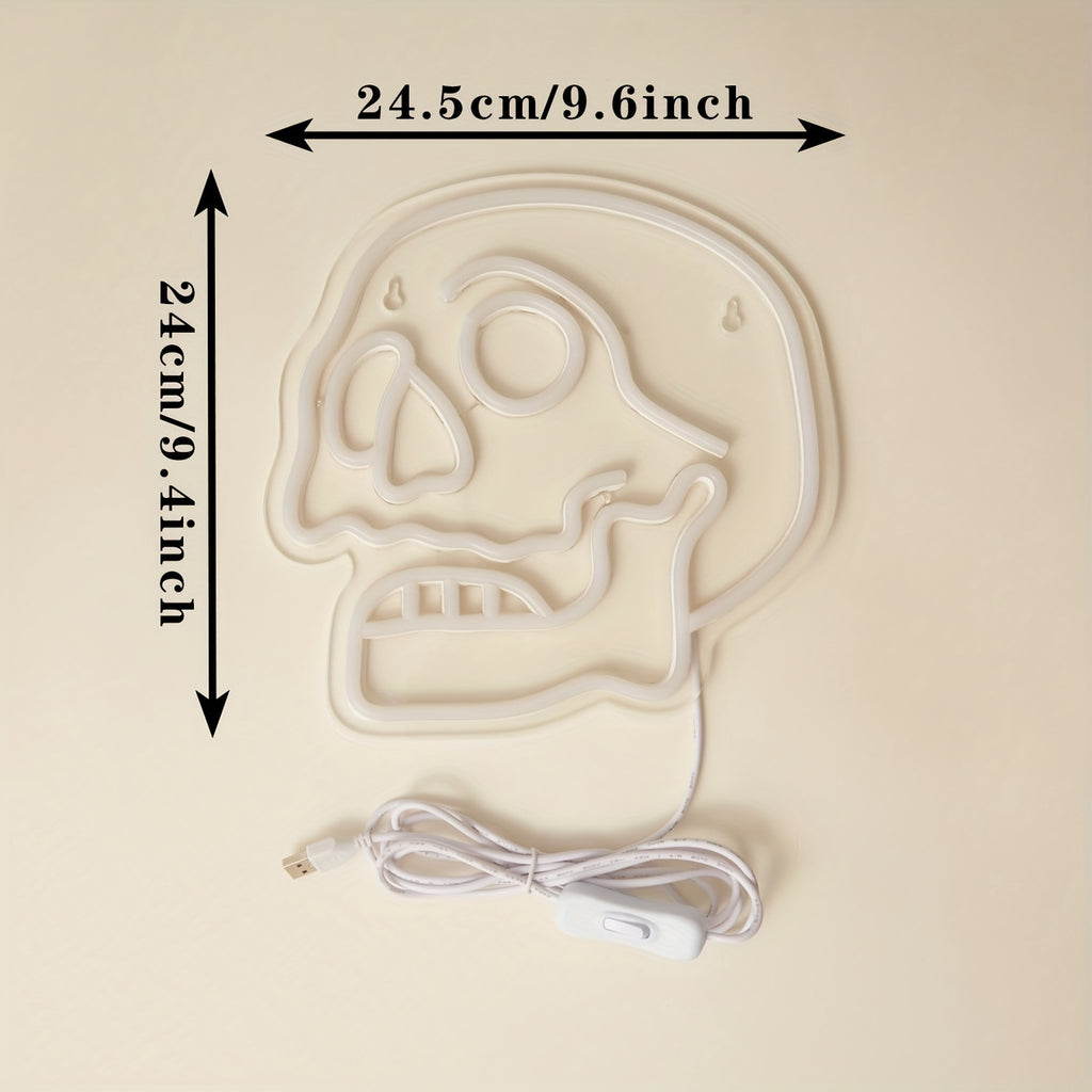 1pc Backboard Led Neon Sign, Halloween Skull Neon Sign, Line Switch 5V USB Powered Wall Hanging Light
