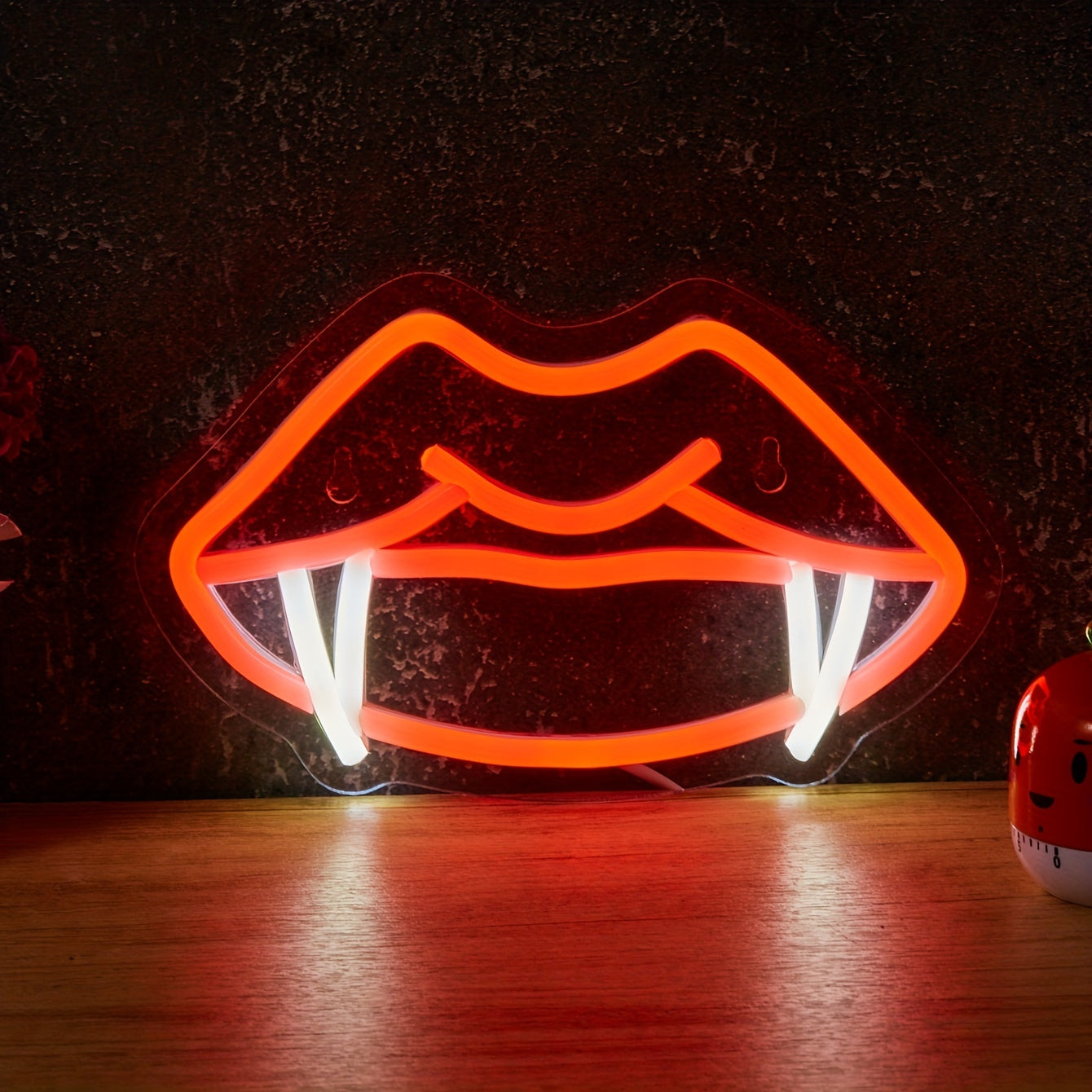 1pc Backboard Led Neon Light, Teeth Mouth Cool Fangs Man Cave Decor, Neon Powered By USB 5V
