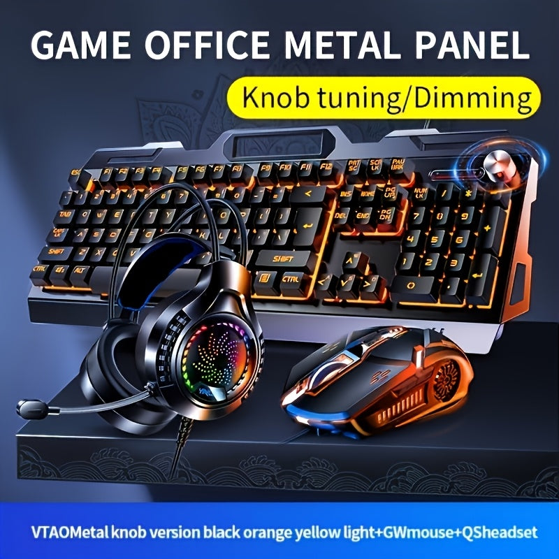 Three-Piece USB Wired Gaming PC Accessories Mechanical Touch Metal Keyboard, Mouse, Headset The keyboard/mouse is wired only