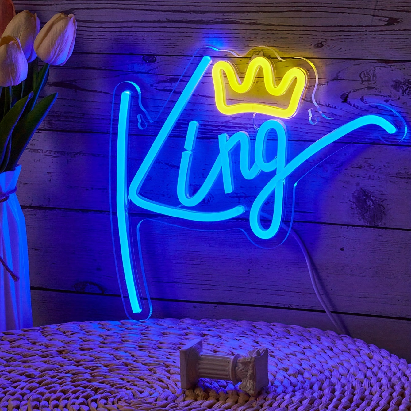 1pc King Backboard LED Neon Light - Bedroom Decorative Wall Hanging Light with Line Switch - 5V USB Powered - Adds Ambiance and Style to Any Room