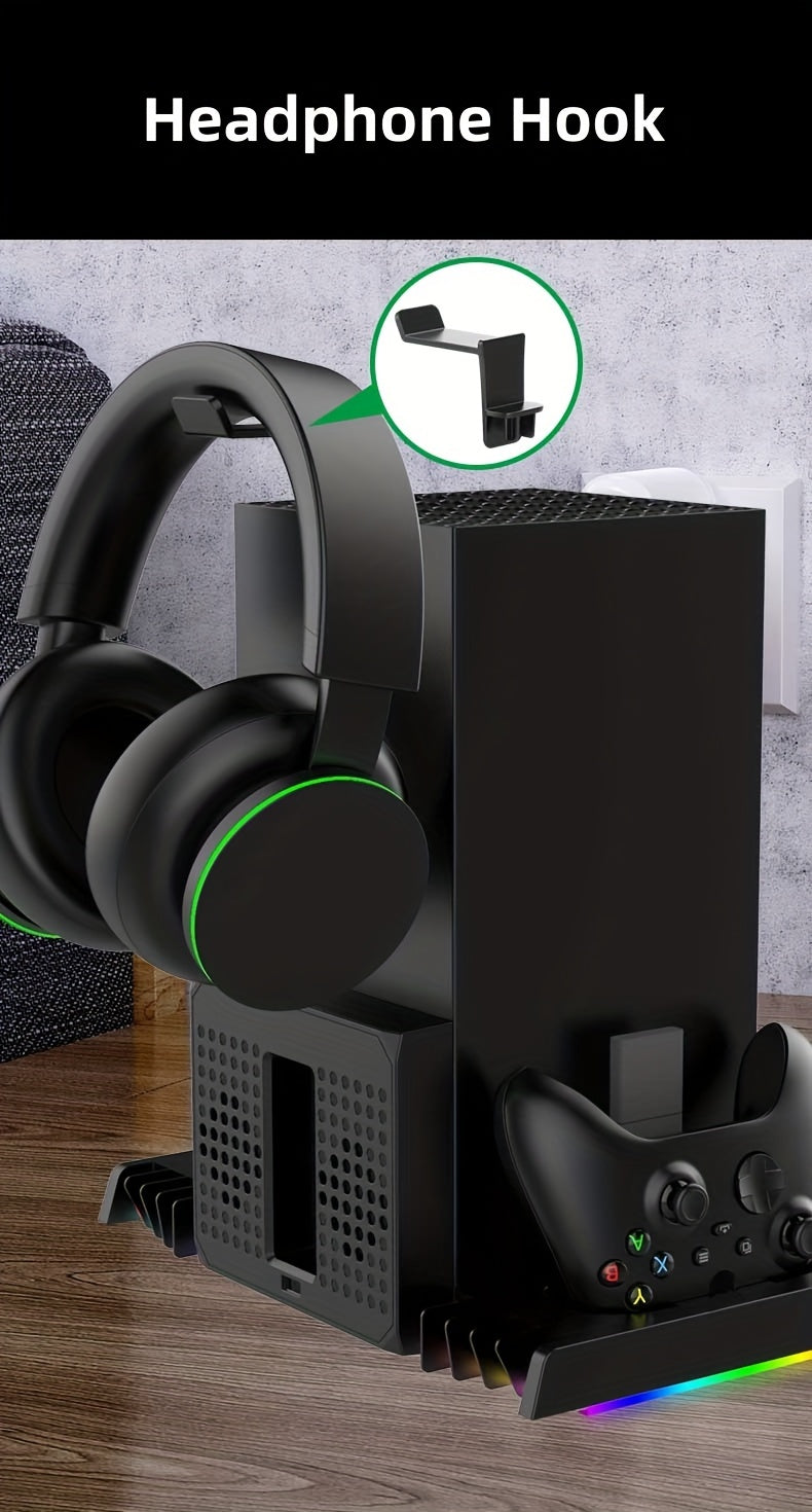 For Xbox Series X Cooling Stand Controller Gamepad Charge Seat For XBX With Headphone Hook And Game Discs Card Slot RGB Light Double Fan