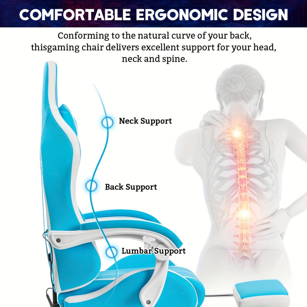 RGB Gaming Chair with LED Lights and Massage Ergonomic Computer Chair High Back Video Game Chair with Footrest and Adjustable Lumbar Support Linkage Armrest