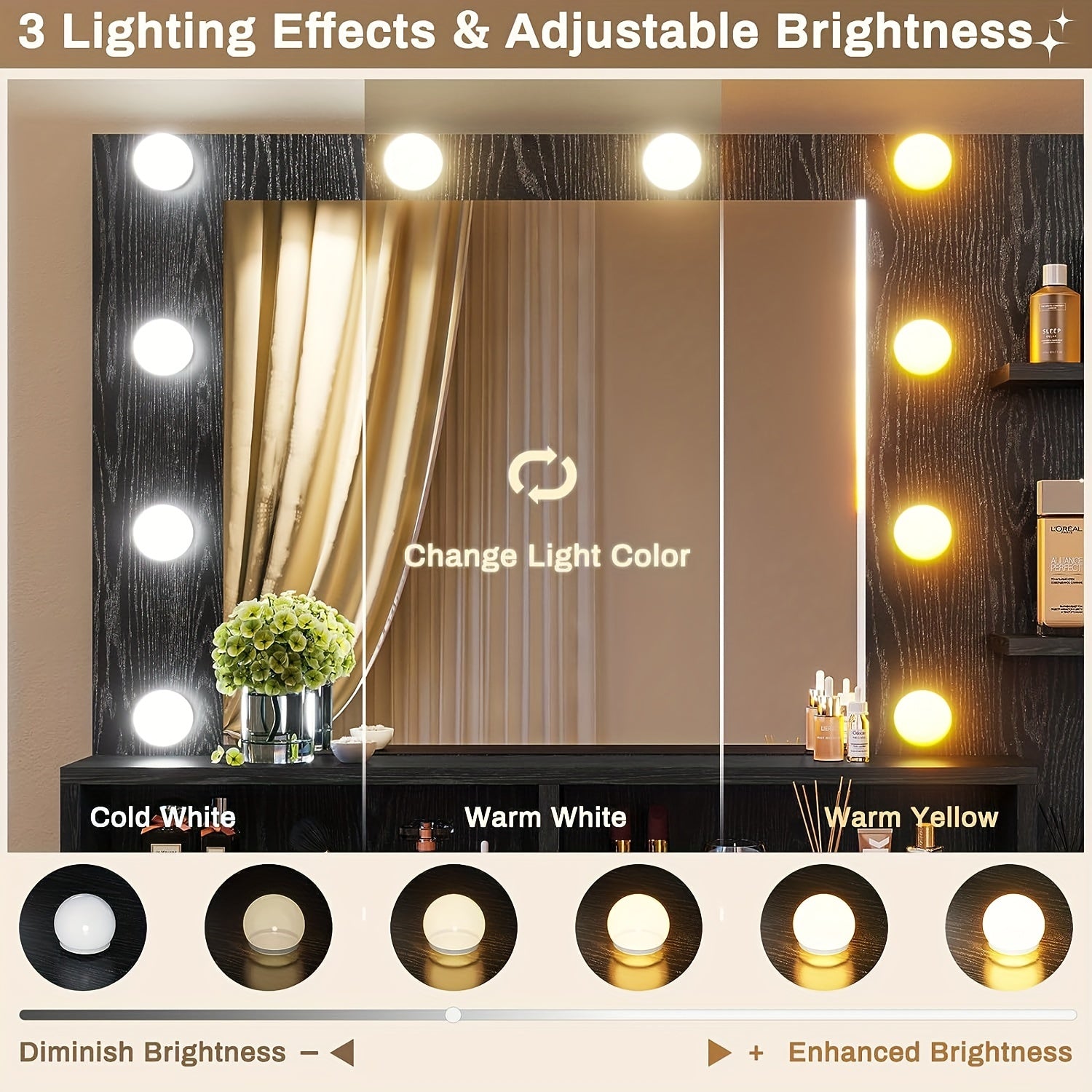 Luxurious Black Makeup Vanity Table with Storage - 3 Lighting Modes, USB Ports, Outlets, and Spacious Drawers - Perfect for Beauty Enthusiasts and Professionals