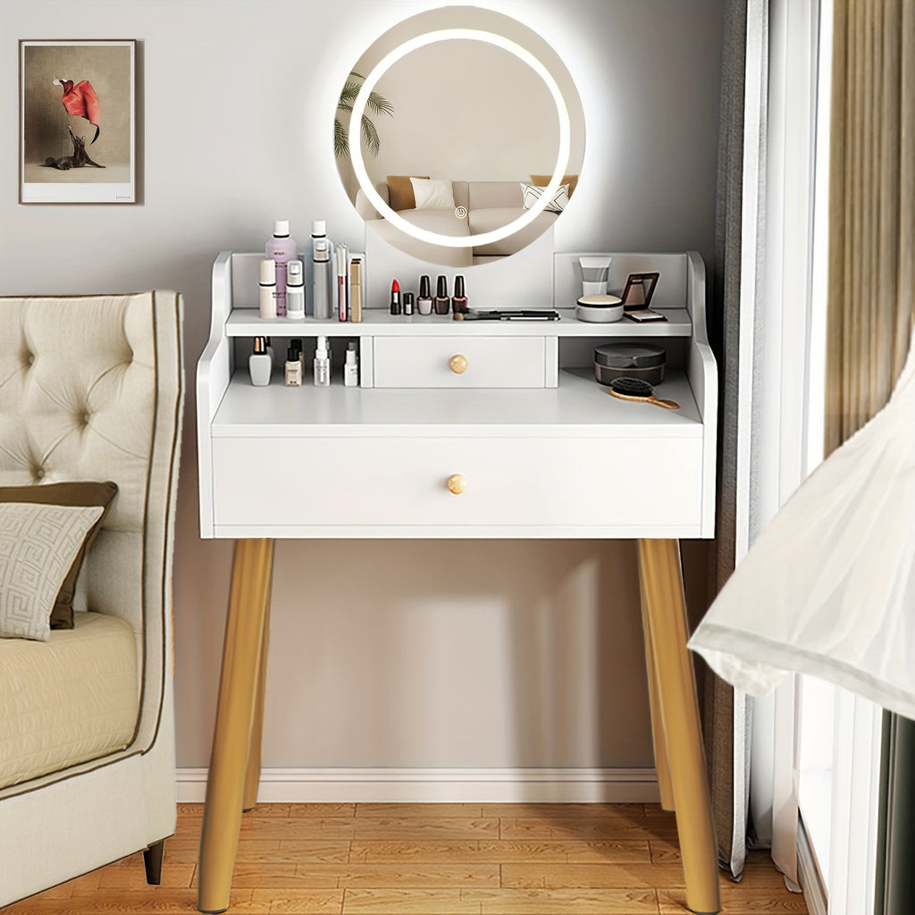 Vanity Desk With Lights With Mirror And Lights, 3 Lighting Modes, Dressing Table With Drawers, Multifunctional Makeup Vanity Table For Women Girls Bedroom Small Space