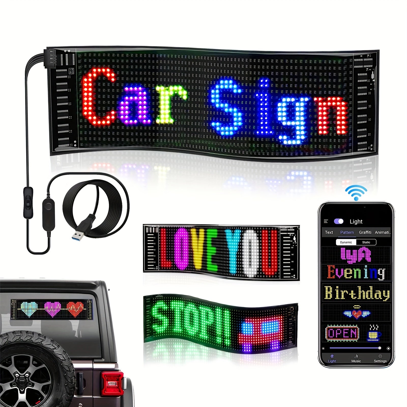 1pc LED Matrix Pixel Panel, Scrolling LED Sign APP USB 5V Flexible Addressable RGB Pattern Graffiti Scrolling Text Animation Display Car Shop